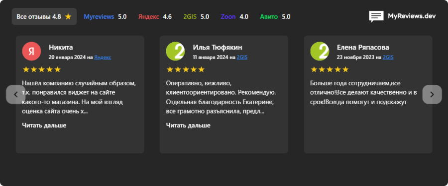 Пример отзывов на сайте